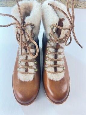 Kork-Ease Brown Leather Shearling-Trim Lace-Up Winter Boots